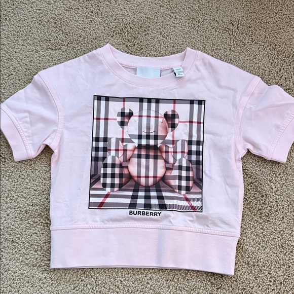 Burberry Pink Logo Tee with Gray Plaid Skirt Set - Picture 4 of 12